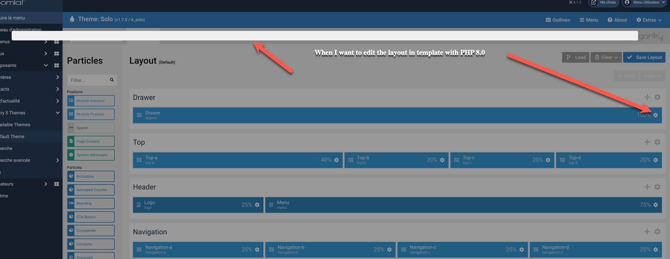Unable to edit layout in Gantry and PHP 8.0 and 8.1 · Issue 3027