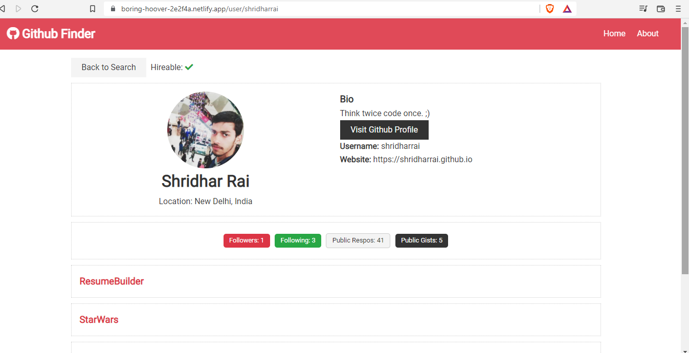 GitHub - shridharrai/github-finder: A Github finder application using ...
