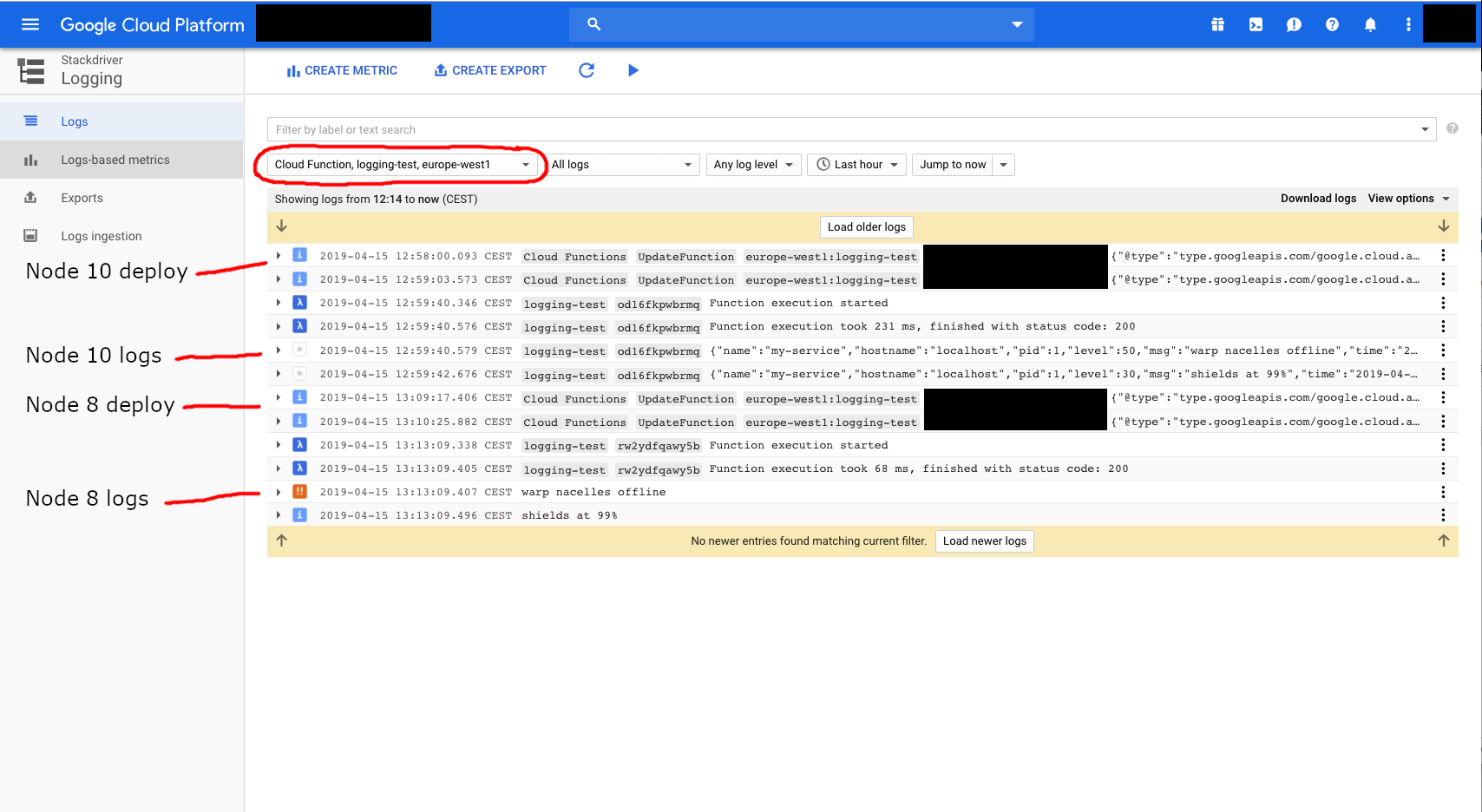 Node 10: log entries appear as string in textPayload, not structured in ...