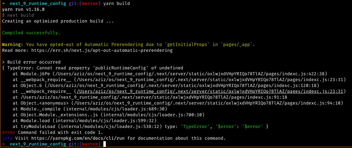 Next 9 with Runtime Config Build Fails · Issue #7870 · vercel/next.js ...