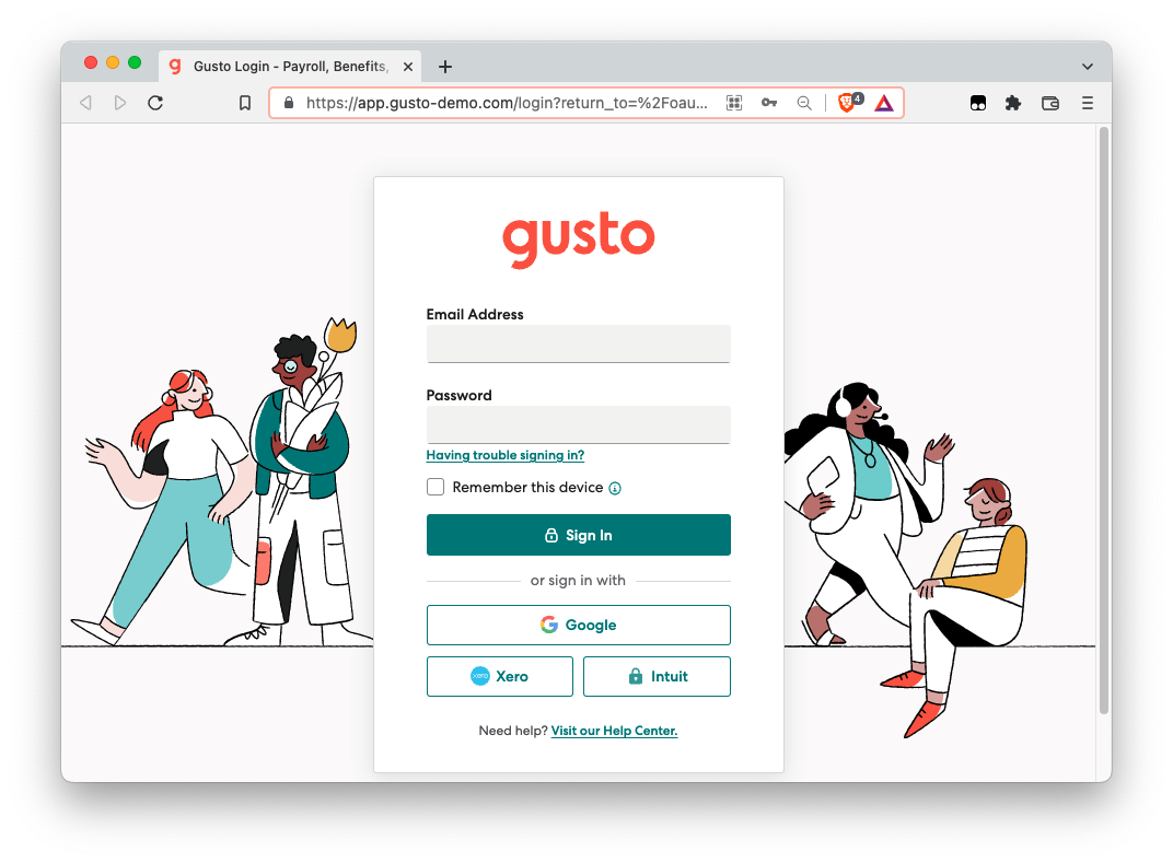 Gusto OAuth Login Page