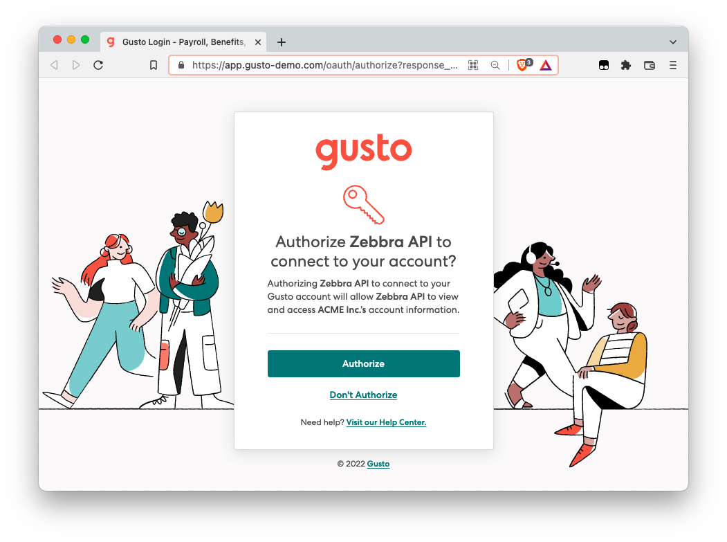Gusto OAuth Authorize Page