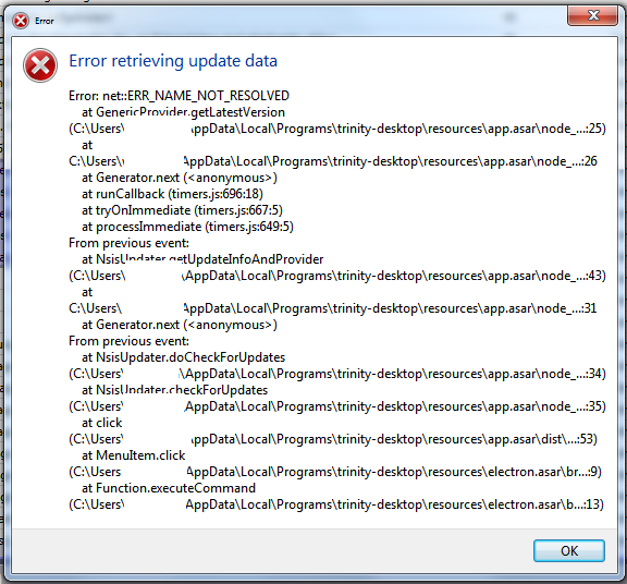 Error message when checking for updates without internet connection ...