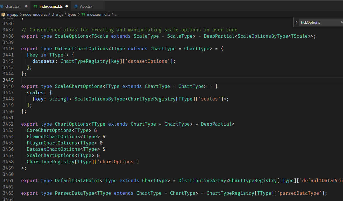 我在应用ts项目中时,chart.js中的typescript类型提示是极差的,换而言之, 有typescript跟没有是一样的 这点做得非常 ...