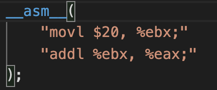Inline assembly-highlighting and strange highlighting of '__asm__ ...