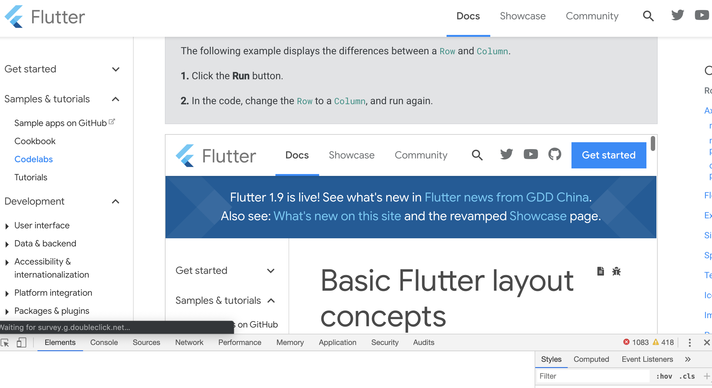 'Basic Flutter layout concepts' page issue :p0-critical: · Issue #3098 ...