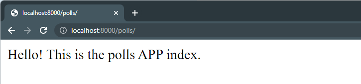 Django new app - browser output.