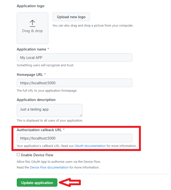 OAuth Github - Save APP Settings.