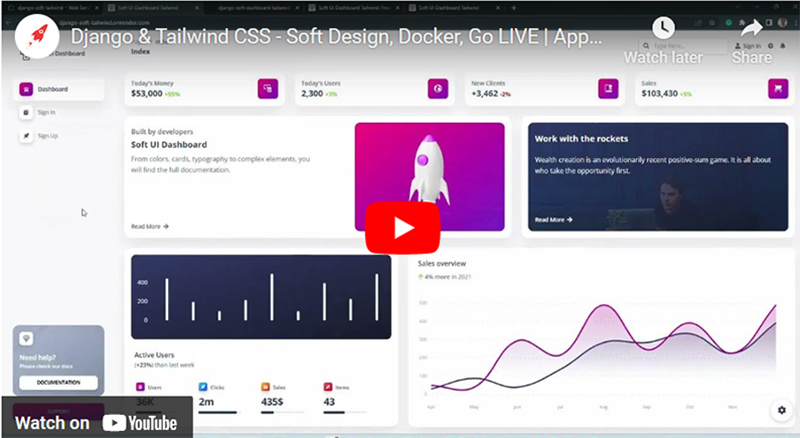 Django & Tailwind CSS - Soft Design, Docker, Go LIVE
