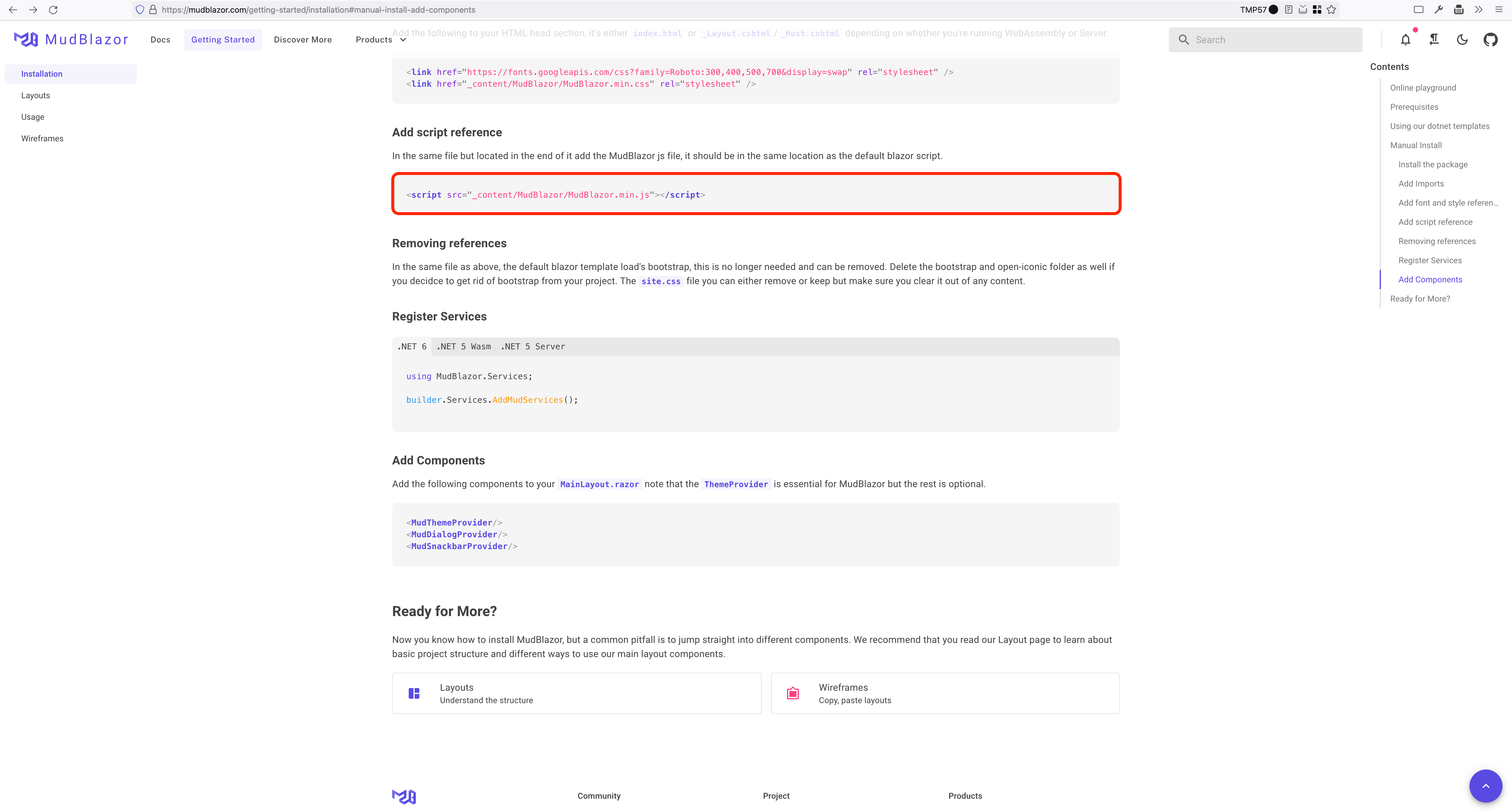 Getting started copy link not working issue 4746 mudblazor