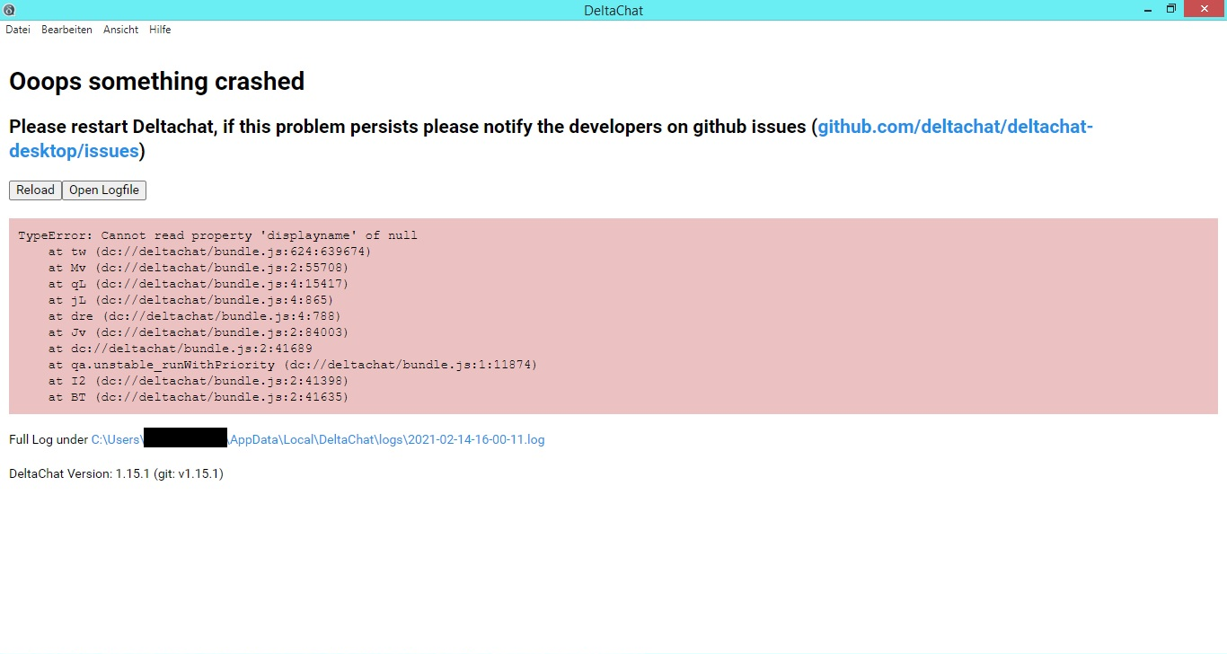 Crash when user tries to open 