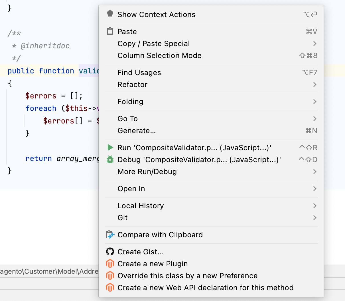 Code editor options as in phpStorm 2021.3.3