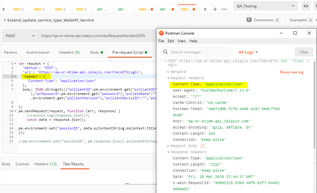 Pre-request headers Keys issue- If there is only one header of type ...