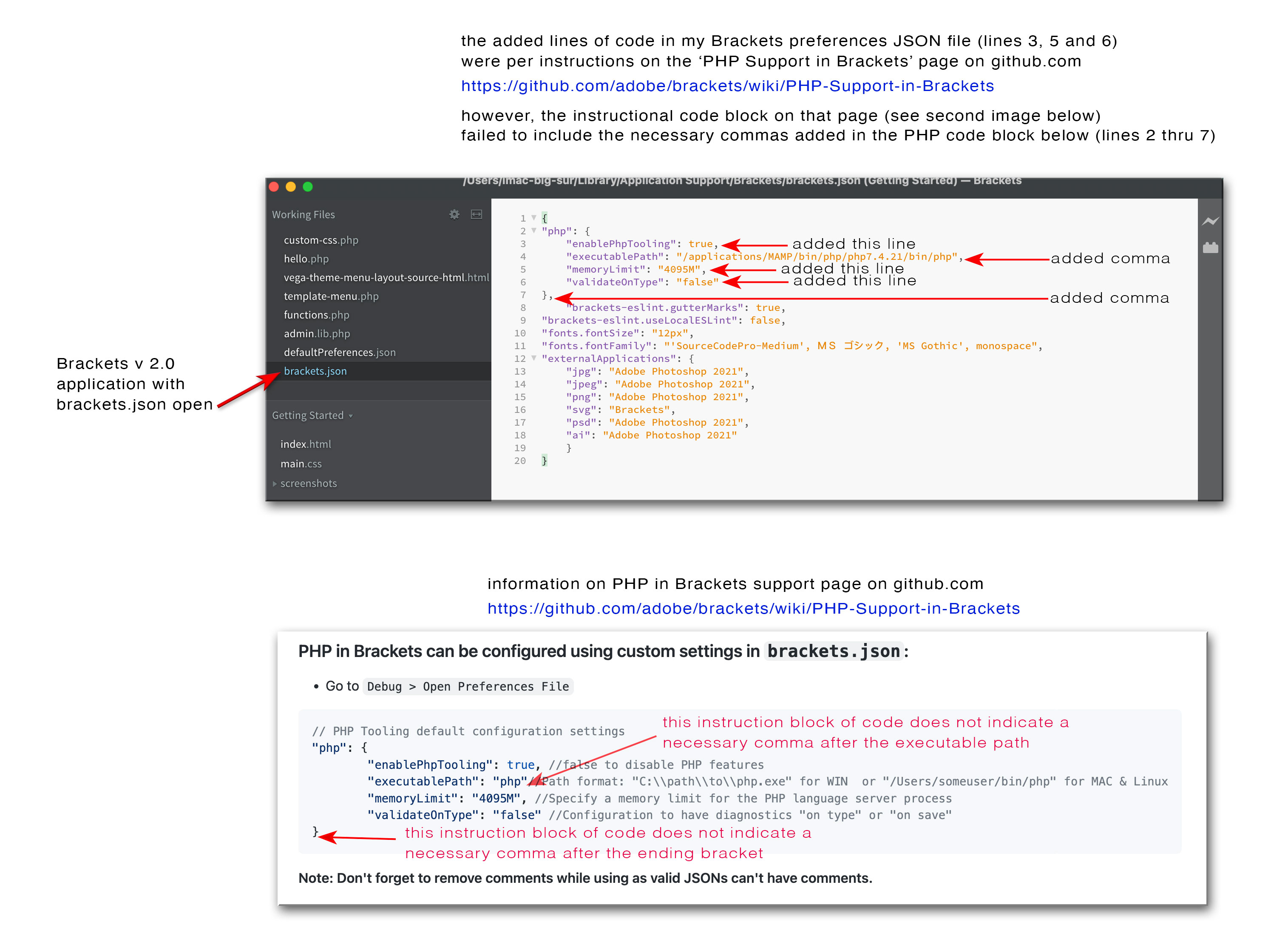 PHP executable path in Adobe Brackets · bracketscont brackets