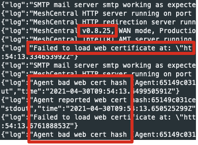 One of the recent updates has issues with "agent bad web cert hash ...