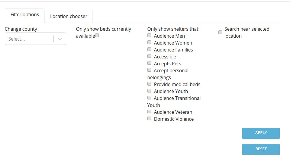 UI issue with displaying checkboxes on filtering feature for Shelters ...