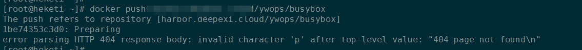 docker pull push invalid character 'p' after top-level value: "404 page ...