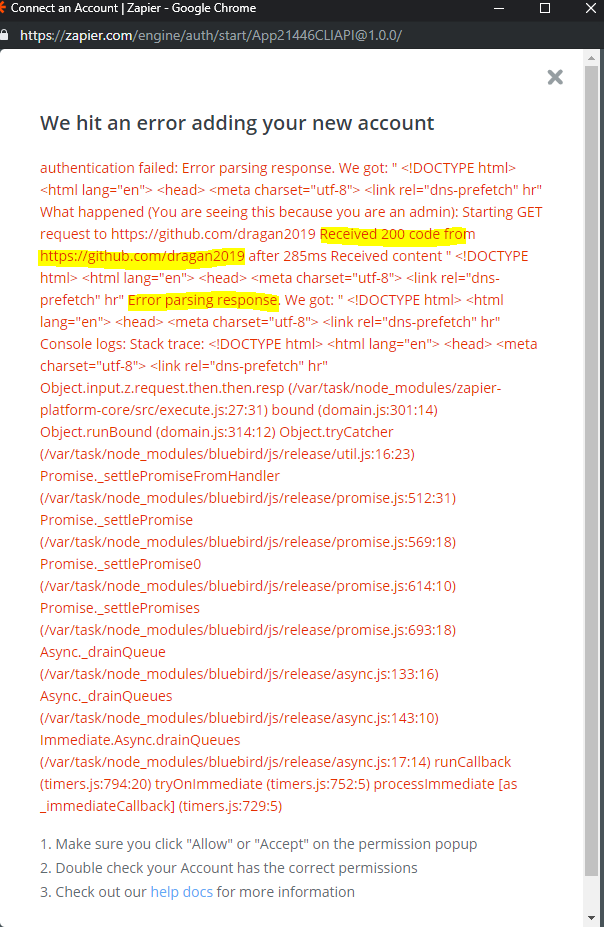 We hit an error adding your new account · Issue #28 · zapier/visual ...