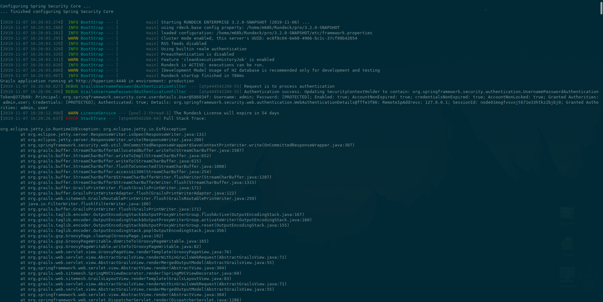 Under intensive use (creating project or jobs rapidly), Rundeck shows