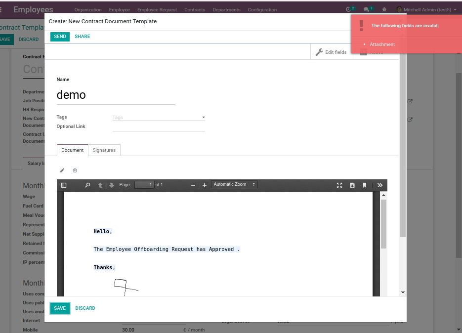 Odoo12 Enterprise Contract Templates hr_contract_salary error in
