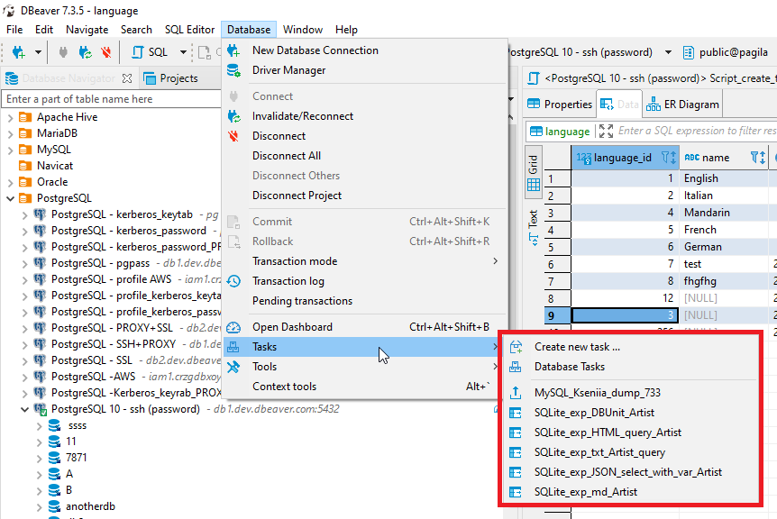 Database>Tasks menu doesn't update used task info in the list · Issue ...