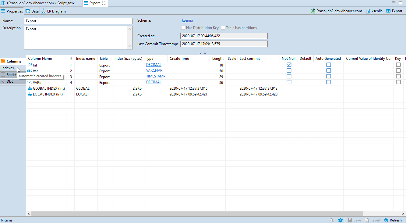 [Exasol] Custom view: Columns and Indexes are mixed in table properties ...