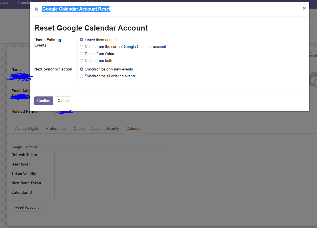 Odoo 15 - Google Calendar Account Reset throws an error · Issue #85616 ·  odoo/odoo · GitHub