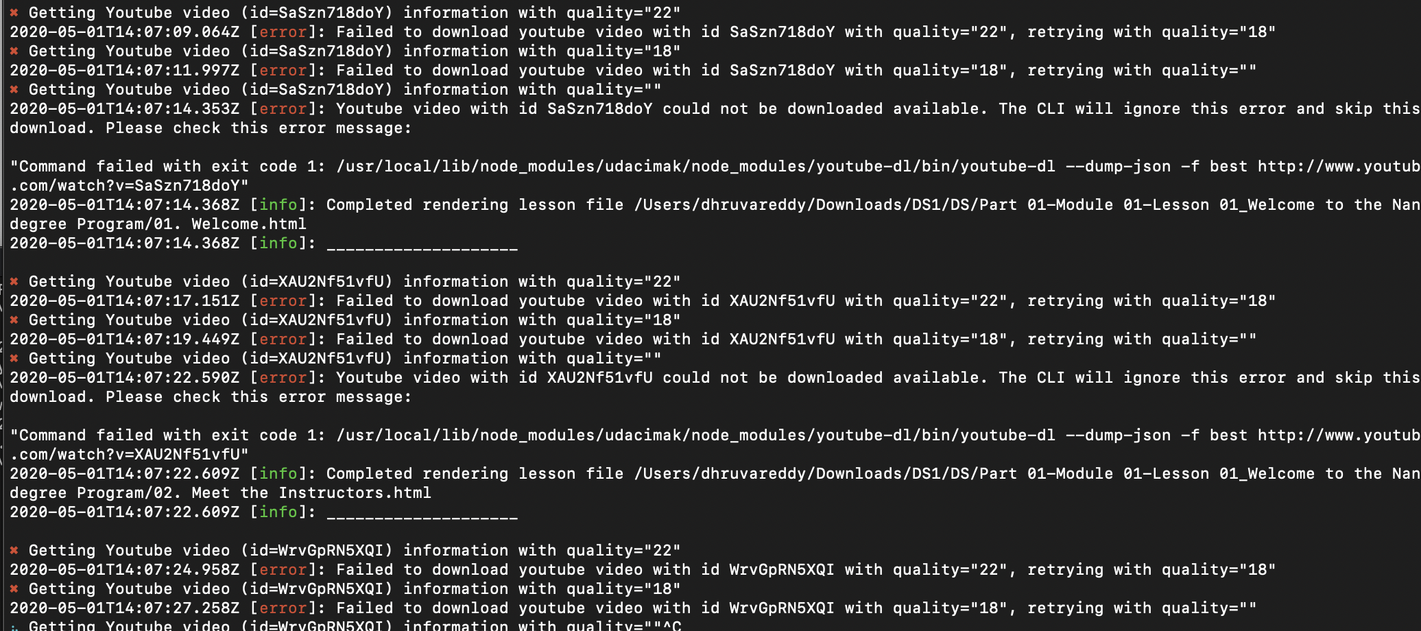 Failed to Download YouTube Video Error in 1.6.3 · Issue #137 · udacimak ...