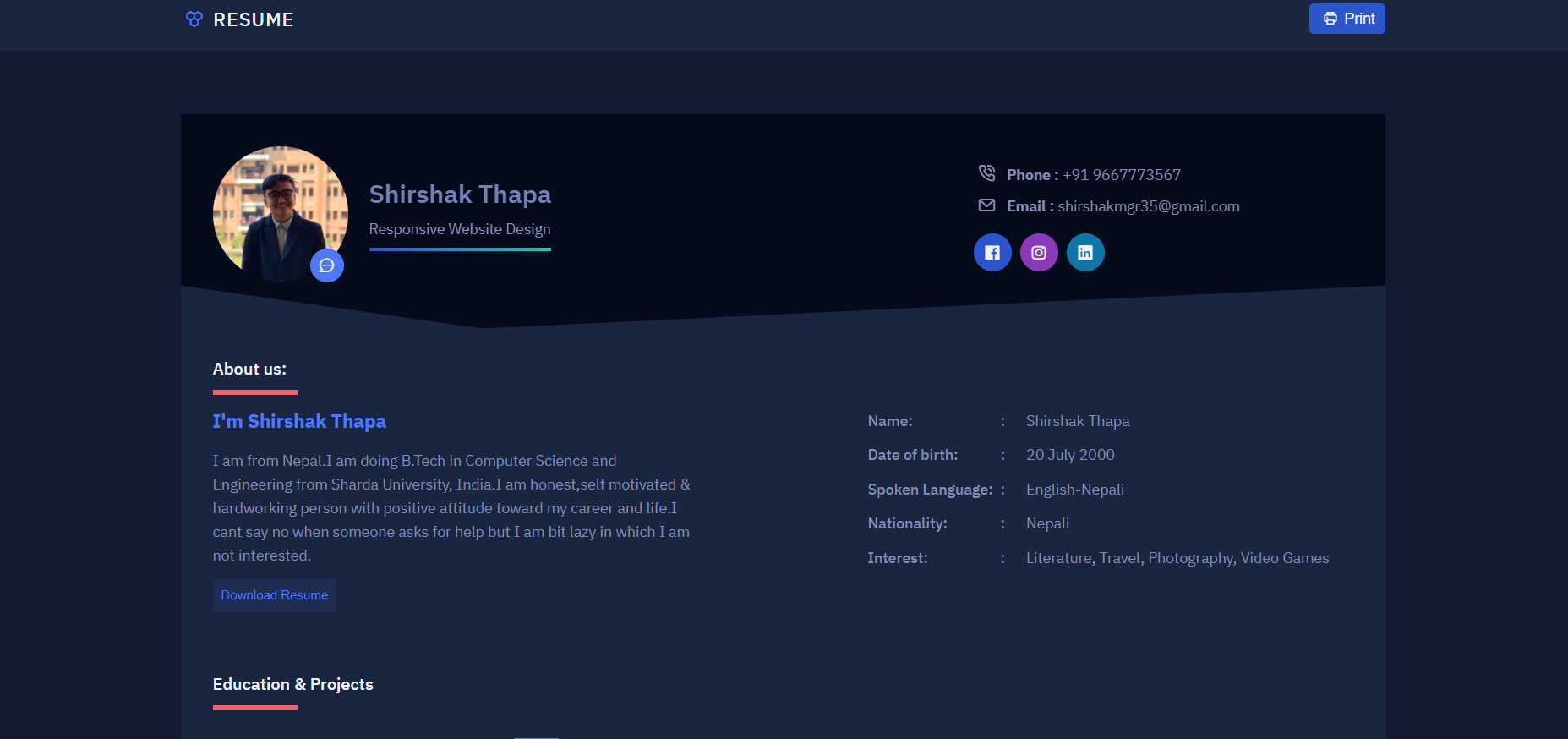 GitHub - shirshakmgr/Resume: Resume using HTML & CSS