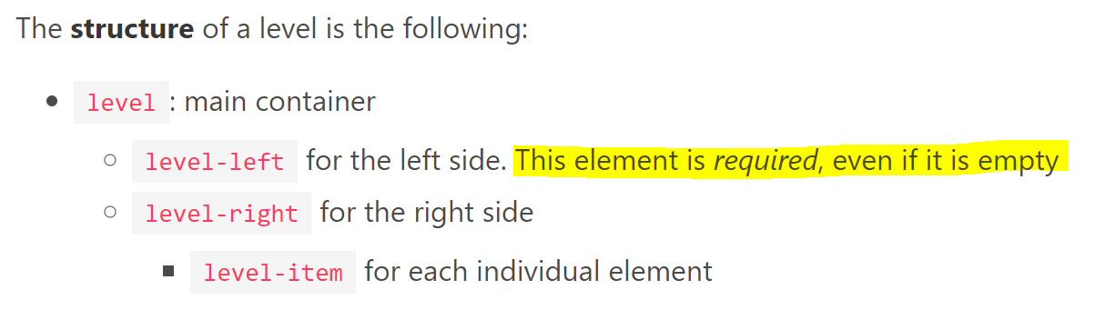 Docs: Level states that level-left is required, but unused in some ...