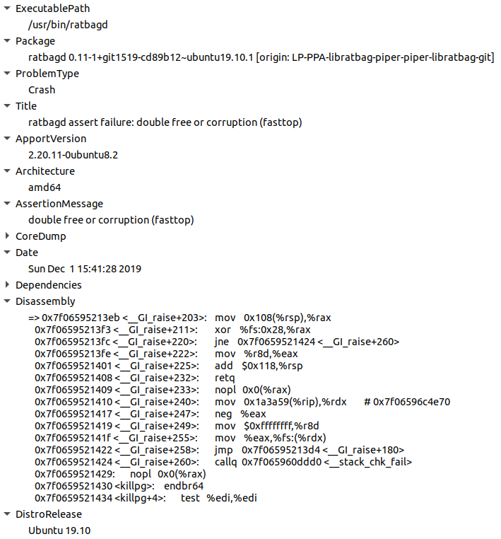 Ratbagd Assert Failure Double Free Or Corruption Fasttop Issue 850 Libratbag Libratbag Github