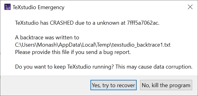Texstudio has CRASHED due to unknown at 7fff5a7062ac · Issue #2103 ...