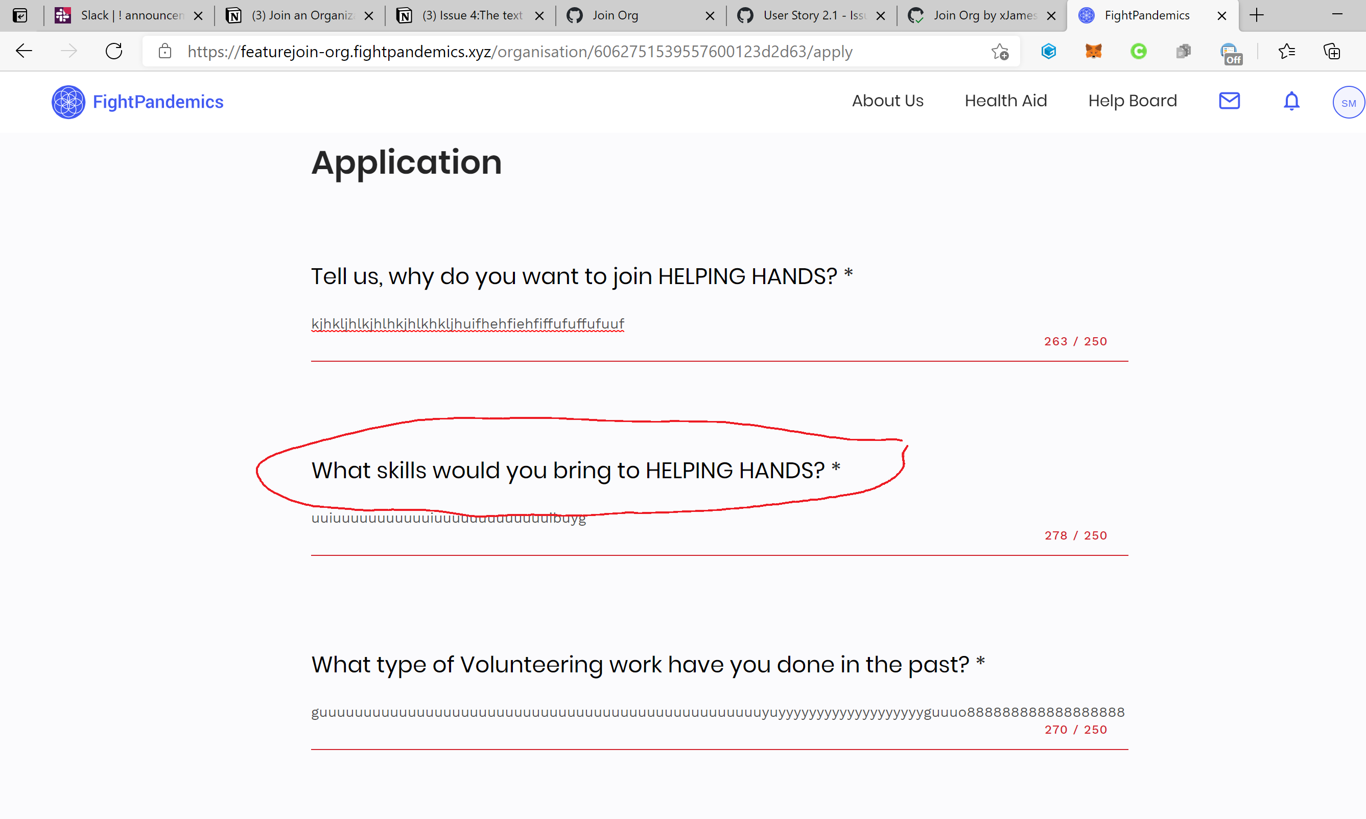 User Story 2.1 - Issue 4: The second question in Application page is ...