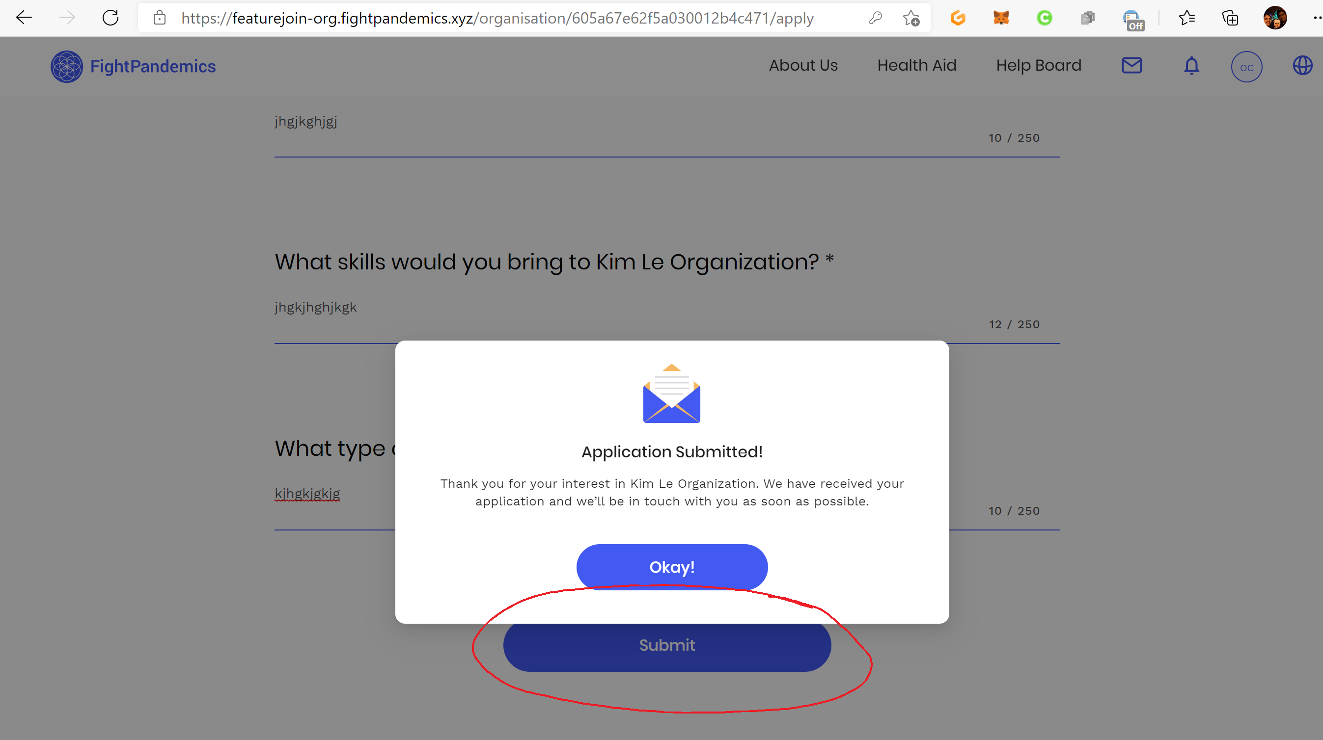 User story 3.1 Issue 4- The CTA button is displayed after application ...