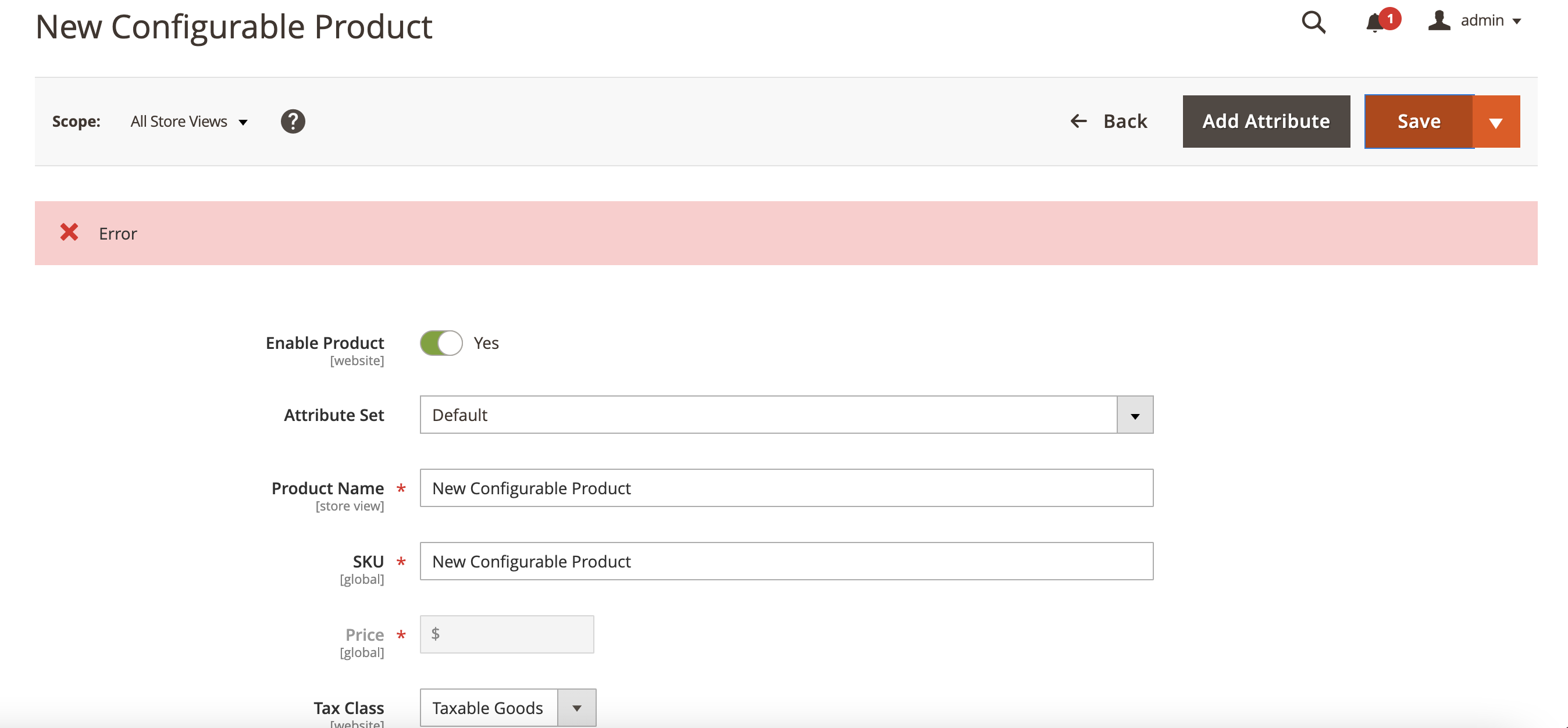 Adminhtml After a validation error of a configurable product the