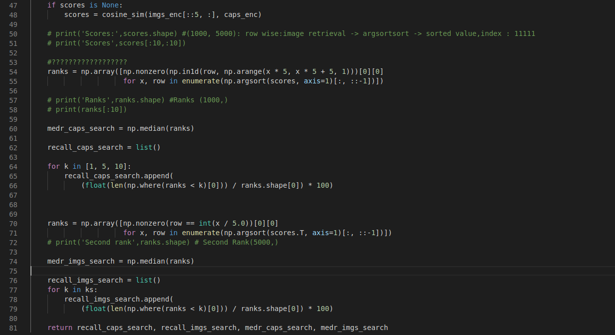 EVALUATION CODE: Caption retrieval and Image retrieval seem swapped ...