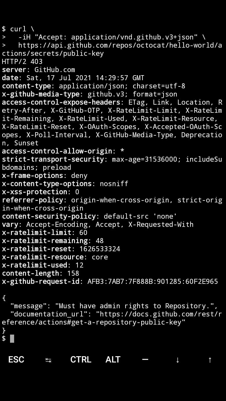 REST API/Actions Public Key endpoint not working as documented