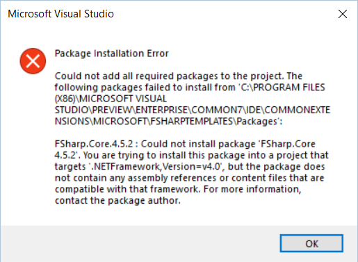 Visual Studio New template fails to create new .NET 4.0 F# project ...