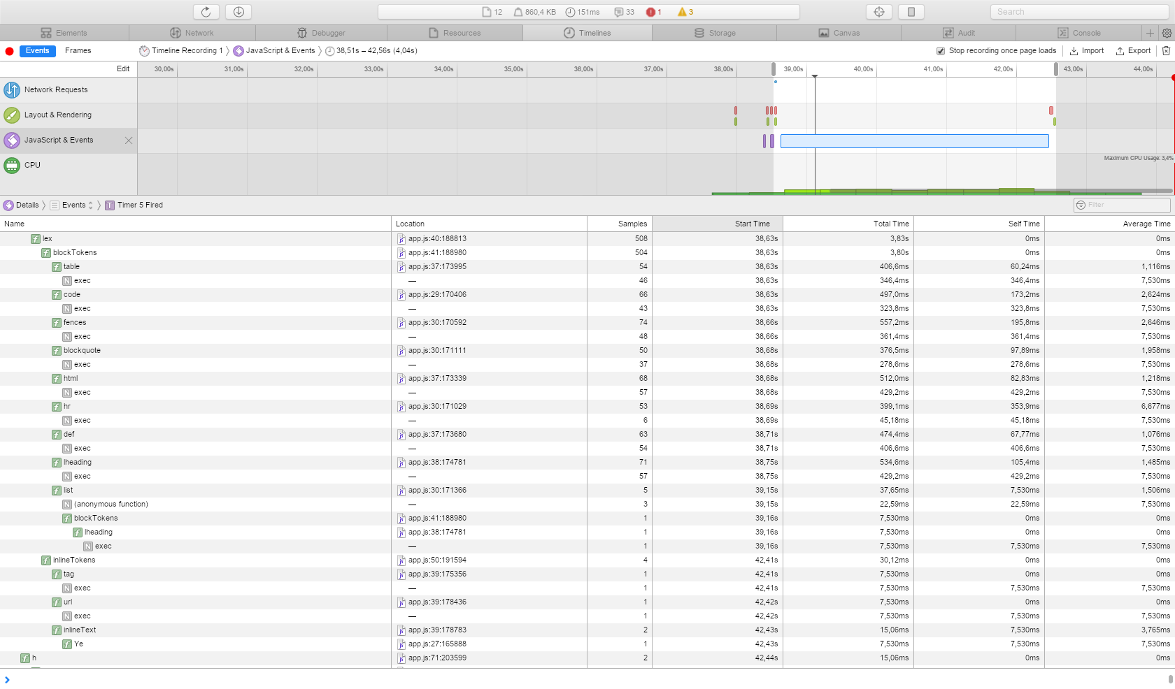 Very bad performance on JavaScriptCore · Issue 2863 · markedjs/marked