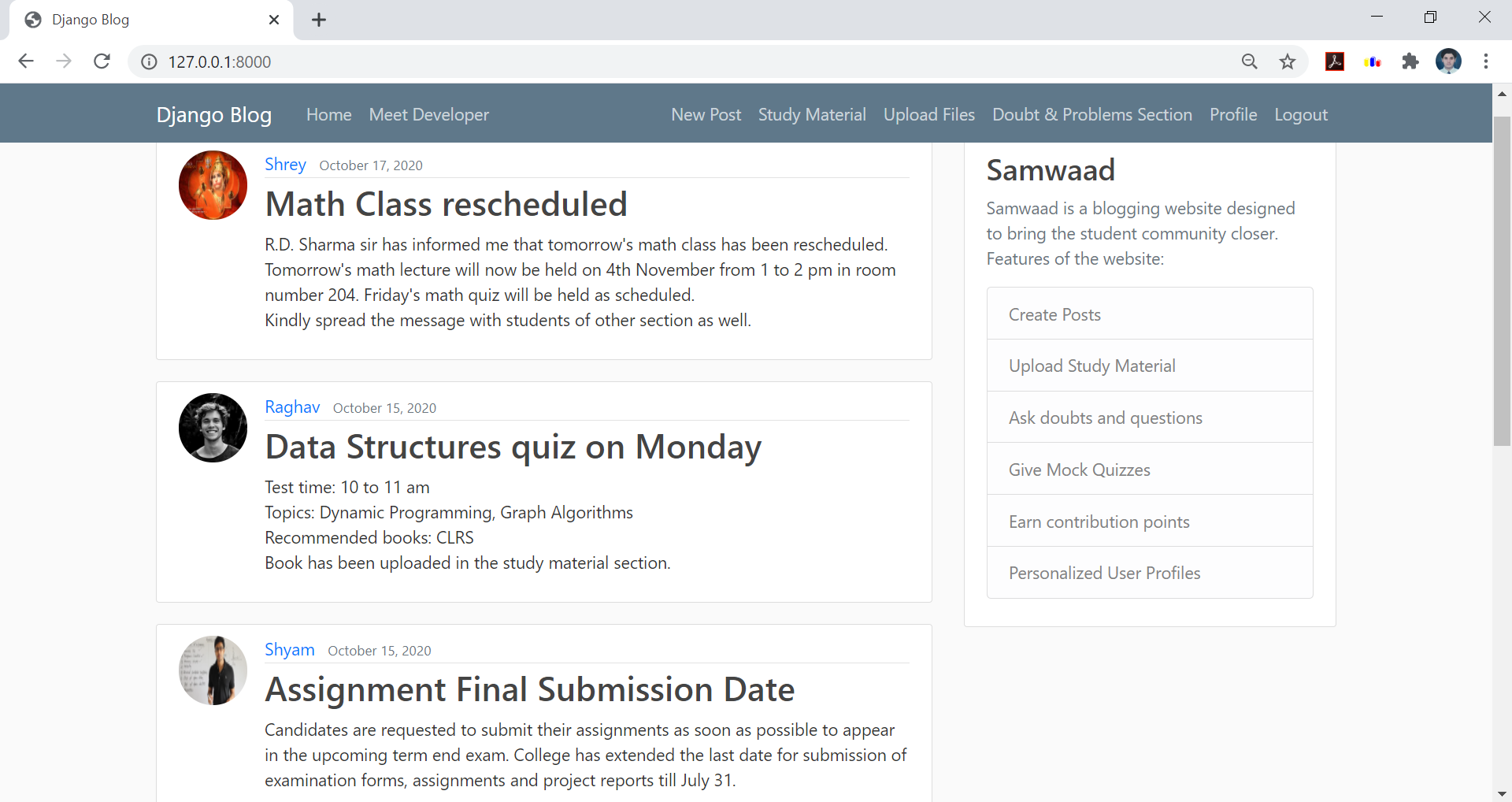 GitHub - shreyrai99/django_blog: A website where students can create ...
