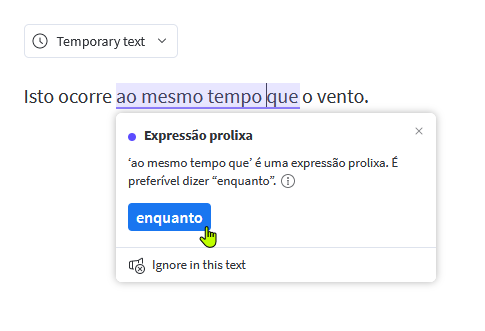 [pt] Idea for rule: “ao mesmo tempo” → “em simultâneo|simultaneamente ...