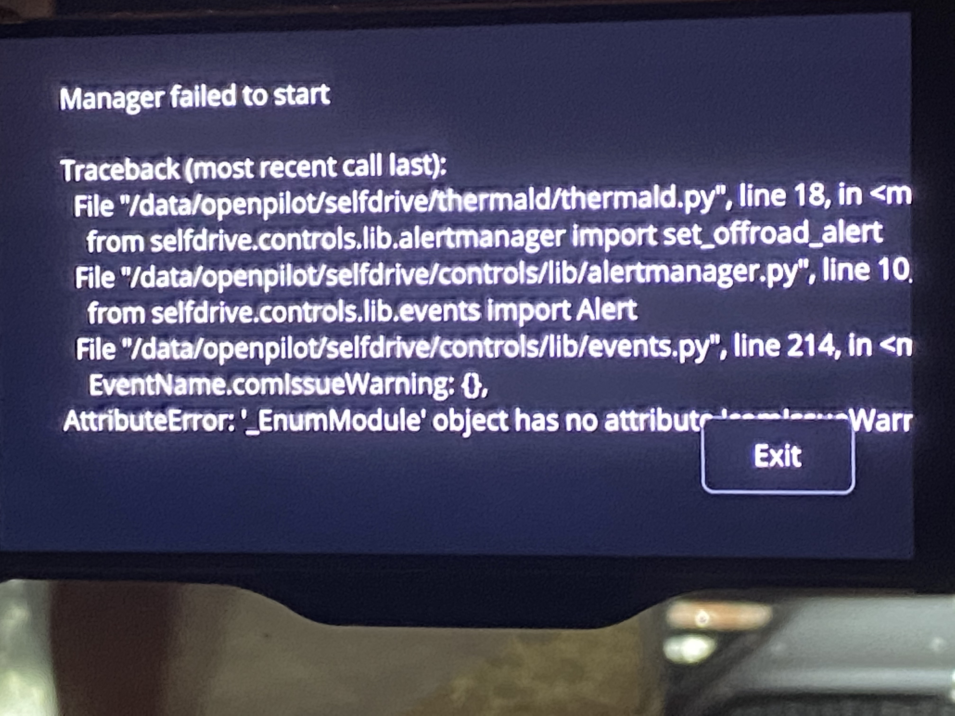 Manager failed to start thermald.py related? · Issue 2688 · commaai