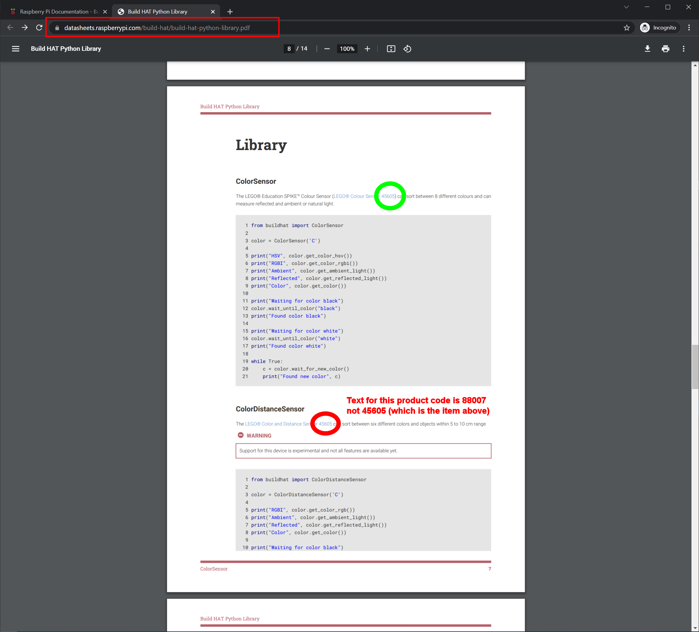 Build HAT docs - Build HAT Python Library PDF 'color and distance ...