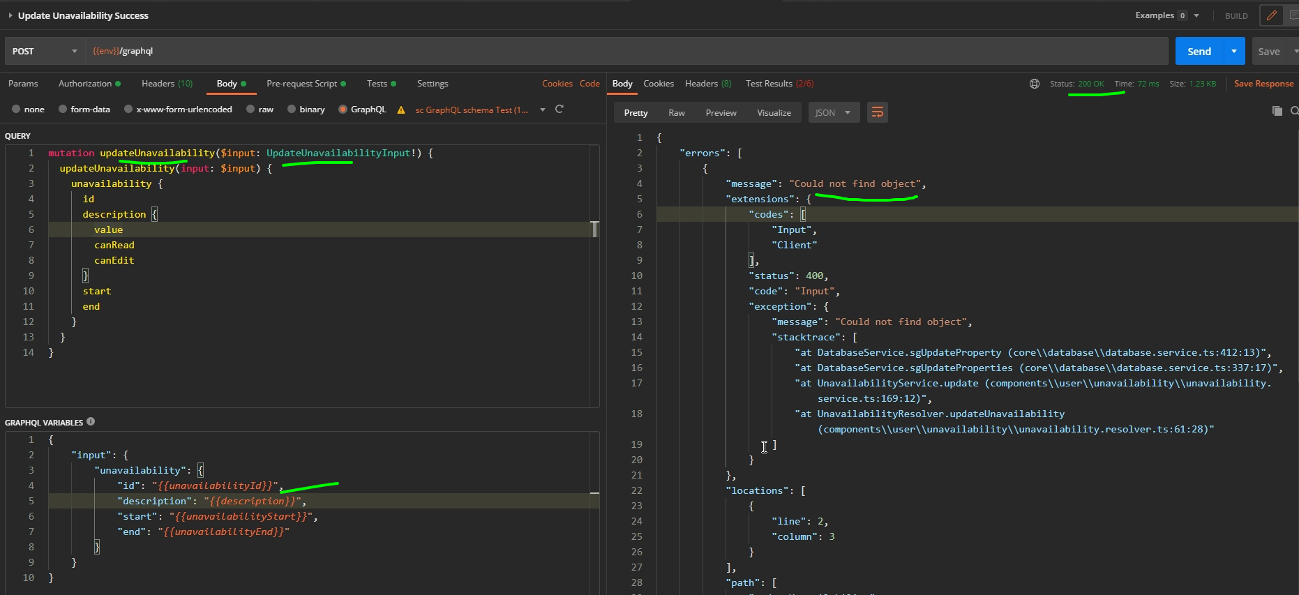 Developer Unavailability mutation updateUnavailability > Getting