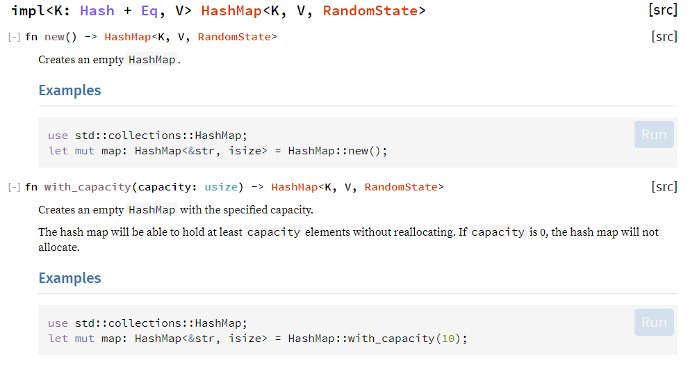 methods on HashMap, showing the new src links