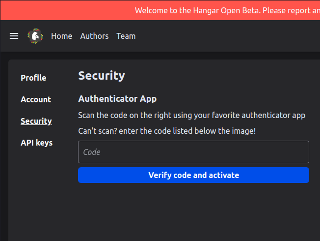 Confusing 2FA setup · Issue #1165 · HangarMC/Hangar · GitHub