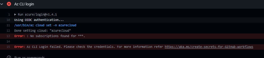 Error: Az CLI Login failed. Please check the credentials and make sure ...