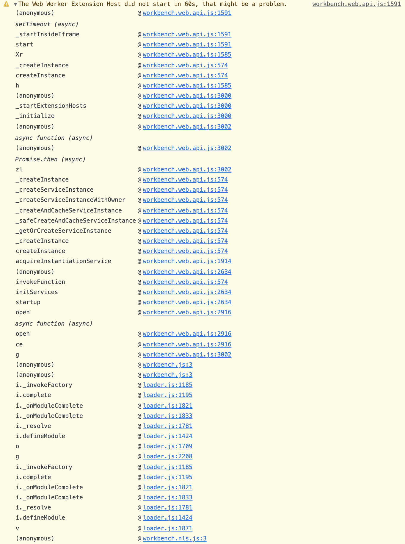 The Web Worker Extension Host did not start in 60s, that might be a ...