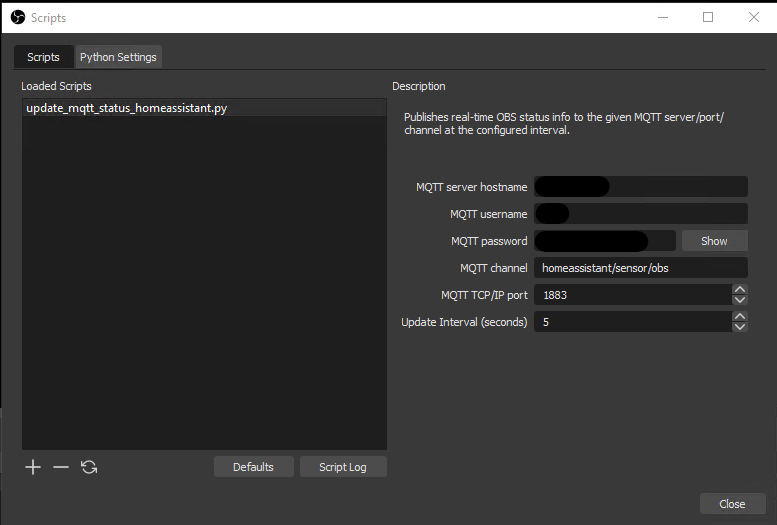 Script for OBS Studio to publish session stats to MQTT broker with ...