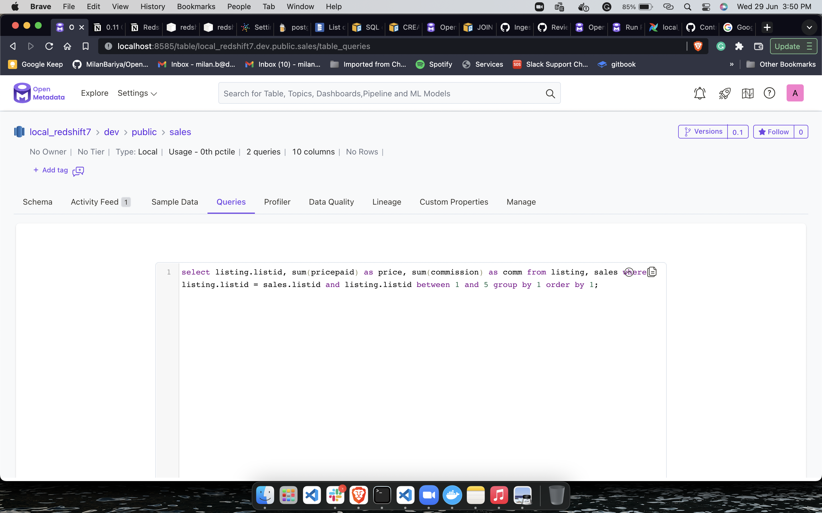 After running, redshift usage join query should visable in both tables